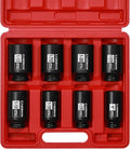CASOMAN 1/2-Inch Drive Deep Spindle Axle Nut Impact Socket Set, 6 Point, CR-MO, SAE, 1" to 1-1/2", 8-Piece 1/2" Dr. Deep Impact Socket Set