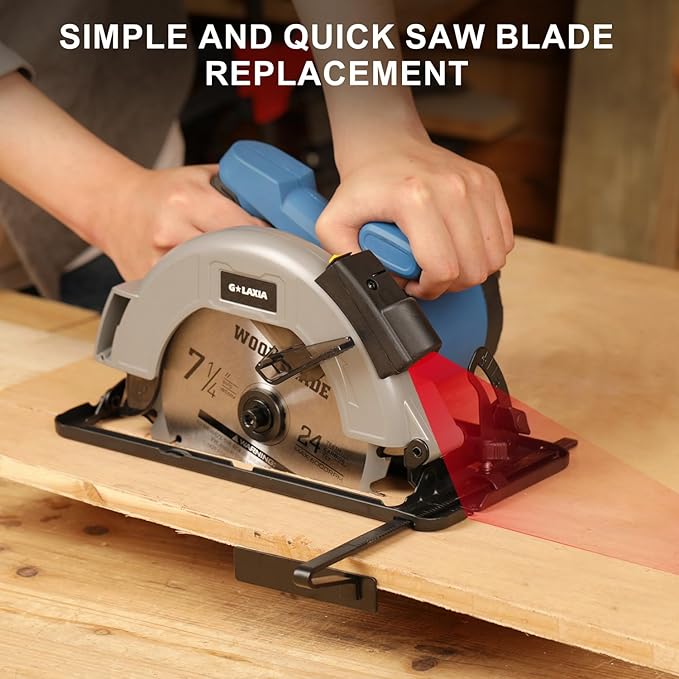 11A Corded Circular Saw with Laser Guide, 6000RPM Electric Circular Saw, 7-1/4" Blade, Max Cutting Depth 2-1/2" (90°) and 1-7/8" (45°), Carpentry Tool for Woodworking Plastic Precision Cutting