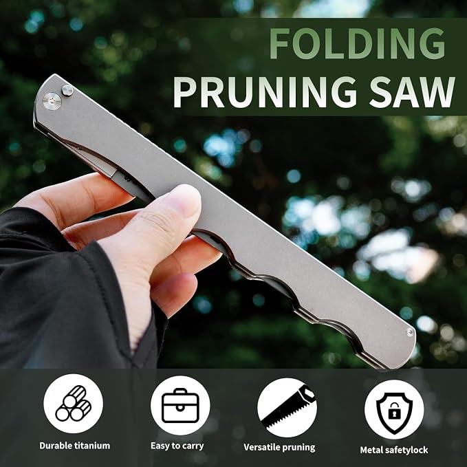 Titanium Folding Hand Saw, 13 Inch Camping Saw Heavy Duty High Carbon Steel Blade for Wood Cutting, Tree Trimming and Gardening