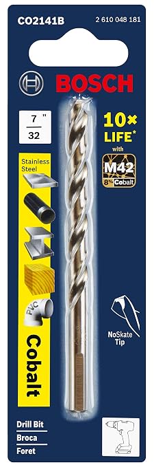 BOSCH CO2141B 7/32 in. x 3-3/4 in. Cobalt M42 Drill Bit (Pack of 2)