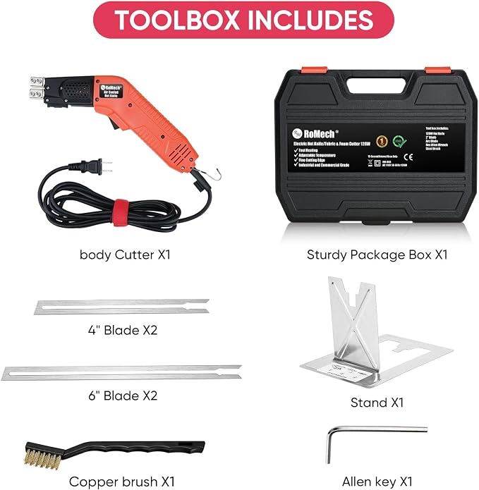 ROMECH Hot Knife Foam Cutter, 200W Air-Cooled Electric Foam Cutting Tool Kit with Blades & Heavy-Duty Case for EPS, XPS, EVA, EPP RM-009 (200W Air Cooled)
