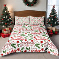 Merry Christmas Boho Red Quilt Set King- Leaves Berry Flowers Printed Holiday Bedding Set - Soft Microfiber Lightweight Comforter Coverlet Bedspread(Leaves, King(90"x104"))
