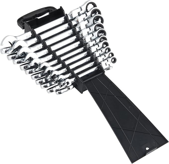 Garvee 20 Piece Ratcheting Combination SAE & Metric Wrench Set | Metric 8-18mm & SAE 1/4"-3/4" Arc CR-V Steel 72-Tooth 5° Swing | for Automotive Repair & Home Maintenance