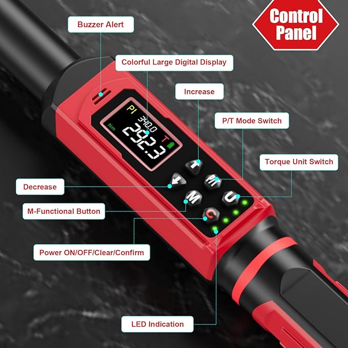 SUERCUP 3/8"&1/2" Digital Torque Wrench Set(0.66-44.29Ft.Lb/0.9-60N.m&3.8-250.8Ft.Lb/5.1-340Nm), ±1% Accuracy with Vibration, Buzzer,LED Notification and Five Units of Measure, for Car,Moto, DIY