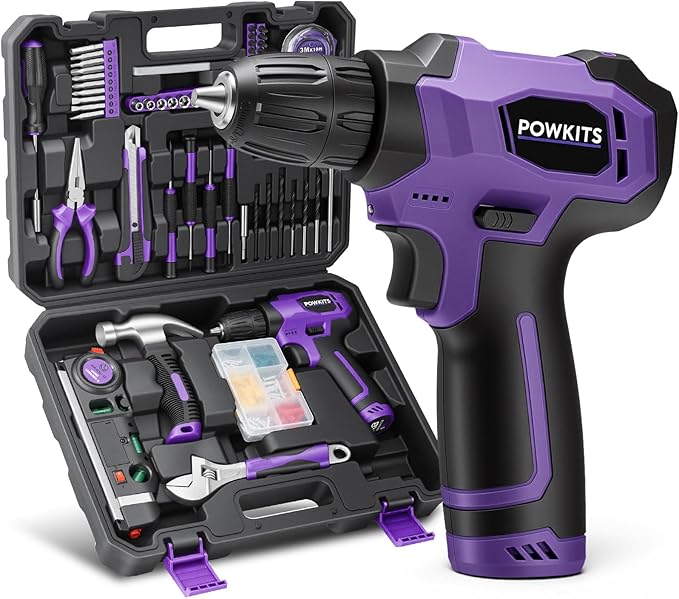 8V Cordless Drill Set, Built-in LED, Rechargeable Purple Power Drill with Drill & Screw Bits, 139-Piece Electric Drill Tool Set for Women & Men, Portable Tool Kit for Home Repairs, DIY Projects