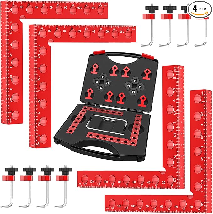 Corner Clamps for Woodworking Tools 4 Set Aluminum 5.5" 90 Degree Clamp | with Portable Storage Case, Right Angle Clamp, Clamping Positioning Squares for Cabinet, Frame, Drawer, Box, for Dad