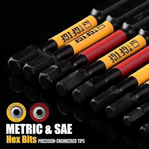 TGFTGF Impact Hex Head Allen Wrench Drill Bit Set, 24PCS, 4-inch (Metric & SAE), Premium S2 Steel 1/4" Hex-Shank Hex Bit Set, CNC Machined Magnetic Screwdriver Bit Set, Storage Box, Automotive Home
