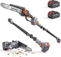 TaskStar 2-in-1 Pole Saw for Tree Trimming, 8-Inch Cordless Brushless Chainsaw with Adjustable Extension Pole, 2×4.0Ah Rechargeable Batteries & Charger, Auto Oiling, 15 Ft Max Reach