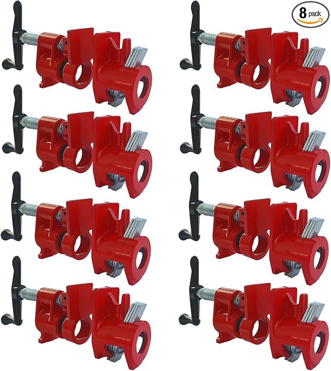 ATPEAM Wood Gluing Pipe Clamp Set | 8 Pack Heavy Duty Cast Iron Quick Release Pipe Clamps for Woodworking (8, 3/4")
