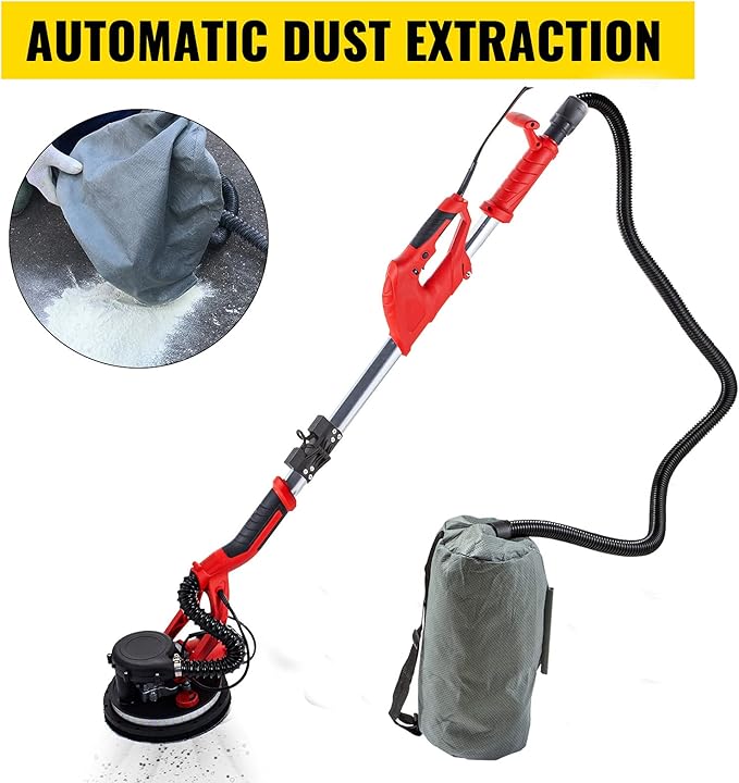 VEVOR Drywall Sander 850W, Electric Drywall Sander Variable Speed 800-1750 RPM, Foldable Sheetrock Sander with Telescope Handle, Electric Sander with LED Strip Light and Vacuum Bag, Wall Sander