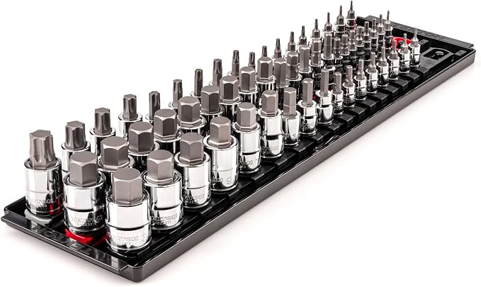 TEKTON Hex and Torx Bit Socket Set, 57-Piece | SHB99200 | 1/4, 3/8, 1/2 Inch Drive, (5/64 - 3/4 in., 2 - 19 mm, T6 - T80), Socket Rail