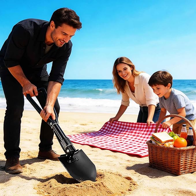 Digging Shovel - 24'' Lightweight Folding Shovel High Carbon Steel Portable Digging Trowels for Outdoor Camping Backpacking Hiking Car EmergencHome Garden (Black
