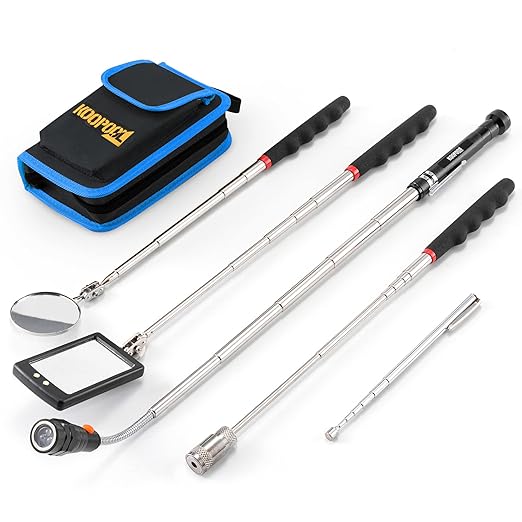 Telescoping Magnetic Pickup Tool Set, Inspection Mirror Telescoping, LED Flashlight, Cool Gadgets for Men, Stocking Stuffers, Gifts for Dad, Husband, Kids, Boyfriend, Magnet Stick (Blue)