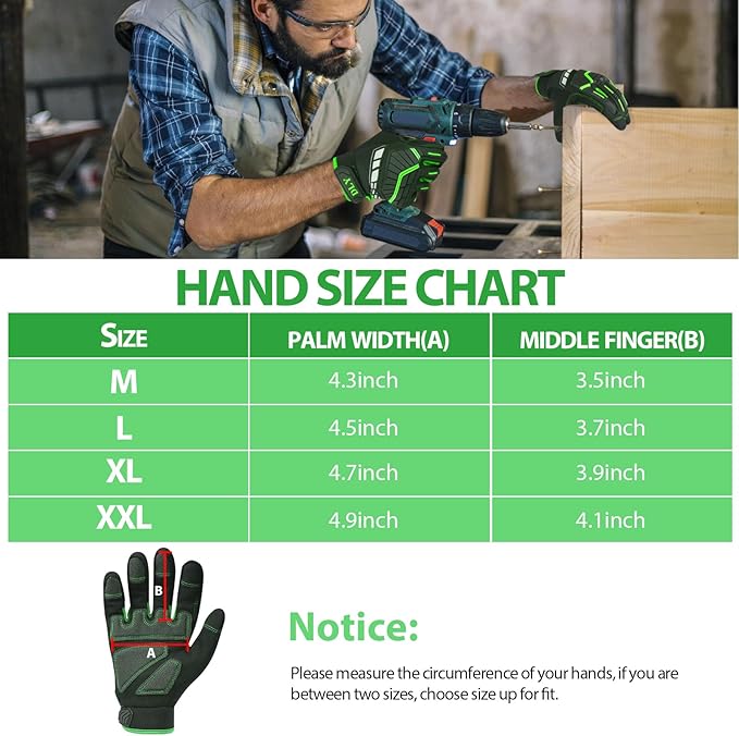 DLY Heavy Duty Work Gloves, Impact Protection Mechanic Gloves, Synthetic Leather Work Gloves, Touchscreen Capable