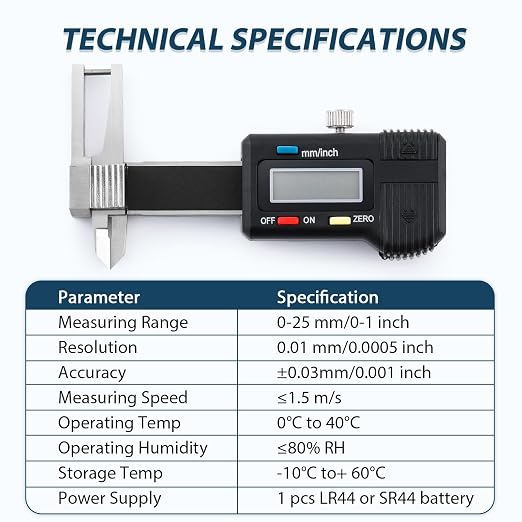 Mini Digital Caliper 3-in-1, 0-25mm Precision Measuring Tool | Large LCD Display, Zero Setting Function, Inch Metric Fraction Conversion, Extra Battery, Protective Case