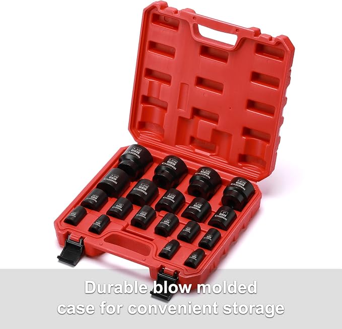 CASOMAN 19 Piece 1/2-Inch Drive Standard Impact Socket Set, SAE, Shallow, 3/8" to 1-1/2", Cr-Mo Alloy Steel, Radius Corner Design, Impact Grade