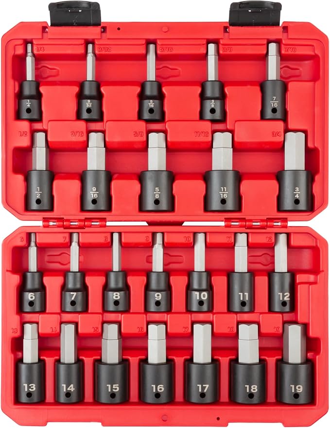 TEKTON 1/2 Inch Drive Hex Impact Bit Socket Set, 24-Piece | SIB92311