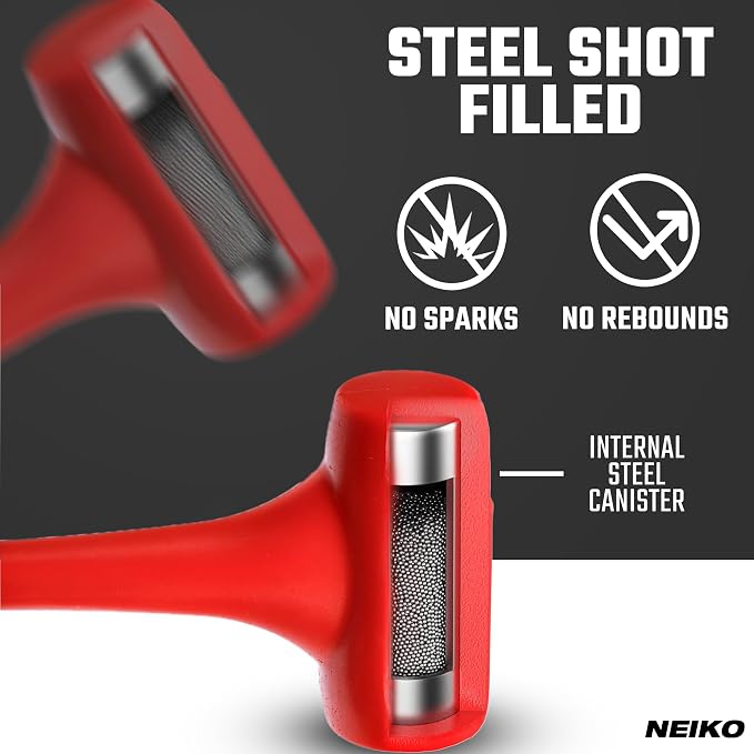 NEIKO 02884B 9 Lb Dead Blow Hammer, 30” Long, Red, Unibody Molded, Ergonomic Textured Handle, Spark and Rebound Resistant, One Piece Steel Core, 3 Inch Head
