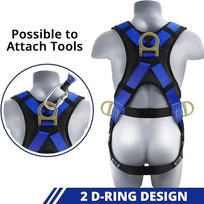 TRSMIMA Safety Harness Fall Protection - Fall Arrest Climbing Roofing Work Belt with Back Shoulder Padded D-Ring Grommet Legs Approved ANSI