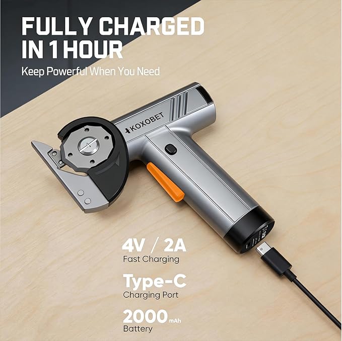 2026 Upgrade 4.2V Cordless Cutting Tool, Cardboard Cutter with LED Display, Brushless Motor, Tungsten Steel 3 Blades, Electric Chop Saw for Fabric, Cardboard, Leather, Carpet-Orange