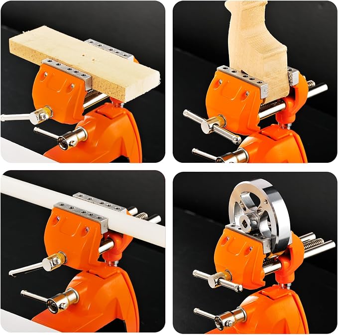 Bench Vise, 360° Swiveling Articulating Vise, Clamp-On Vise for Workbench, Cast Steel Table Clamp Vise, Pipe Vise, Bench Vice for Woodworking, DIY, Drilling, Sawing, Metal Working, Orange