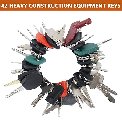 42 Heavy Construction Equipment Keys Set Compatible with CAT Caterpillar Bobcat JCB JD Case Kubota Volvo Komatsu John Deere Takeuchi Hyster Jlg Yanmar, Master Equipment Ignition Keys Set