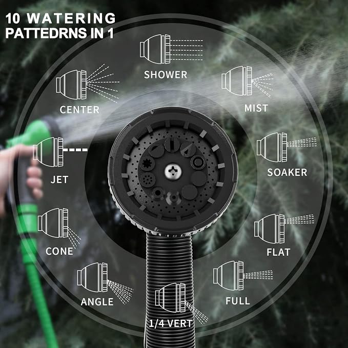 Garden Hose Nozzle Sprayer: 10 Watering Patterns Spray Nozzles Heavy Duty Hose Head Hose Attachment (Green)