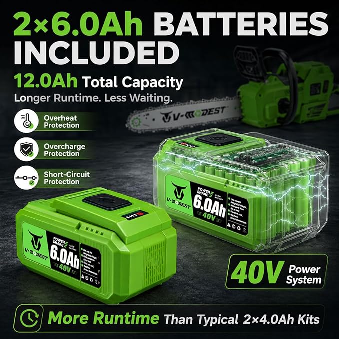40V Battery Chainsaw 16 Inch with 2×6.0Ah Batteries & Charger | Brushless Cordless Electric Chainsaw with Tool-Free Tension, Auto Oiling for Homeowners, Storm Cleanup & Firewood Cutting