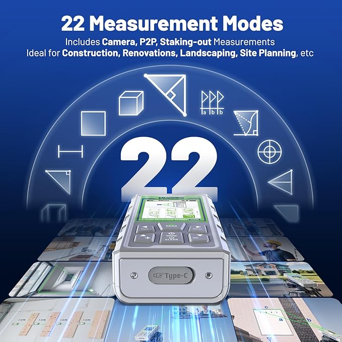 Huepar Pro Laser Measuring Tool, 495Ft Outdoor Laser Measure with Camera & Bluetooth Connected, Laser Distance Meter with P2P Technology, Free APP, IP68, Micro USB Cable, Hand Strap & Pouch - SW-150GQ