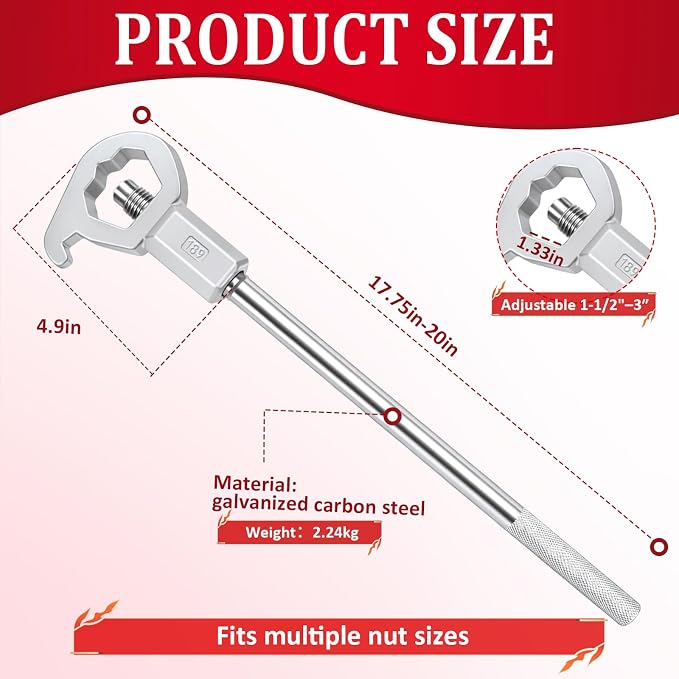 Podoy Adjustable Fire Hydrant Wrench Tool for 1-1/2" to 6" Bolt Head 2 PACK | Carbon Steel Hydrant Spanner Wrench for Loosening Caps and Opening Valves Water Meter/Pipe/Sprinkler Multifunction Tool