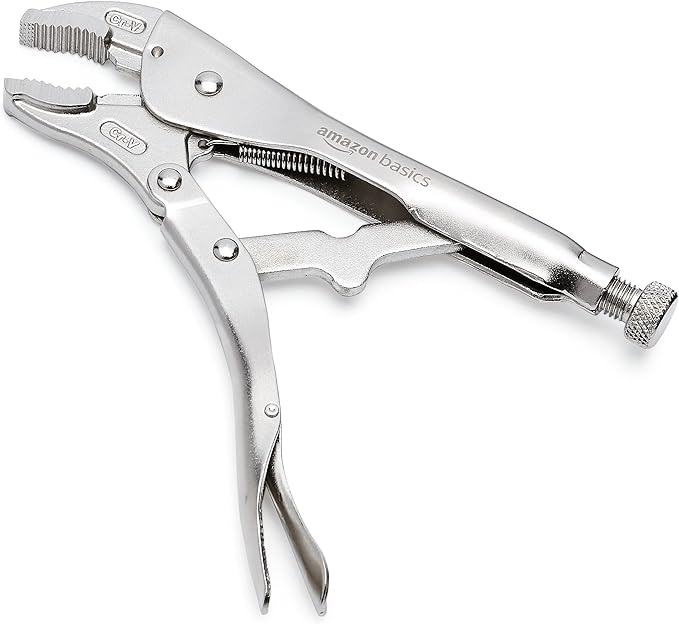 Amazon Basics 5-Piece CR-V Locking Pliers Set with Wire Cutters, 2 Straight Jaw, 3 Curved Jaw, 6.5-10 inch, Silver, Carrying Case