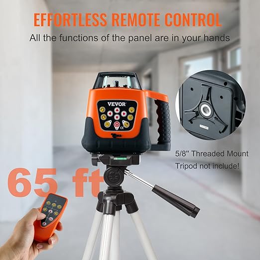 VEVOR Rotary Laser Level 1650ft,360 Degree Self Leveling Red Cross Line Laser,5 Rotation Speeds&4 Scanning Angles Adjustment,IP66 Waterproof Remote Control Manual Self-leveling Mode,Battery Included