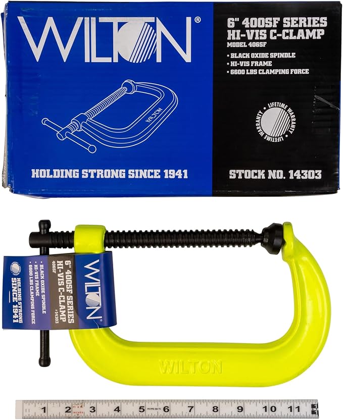 Wilton Hi-Vis C-Clamp, 6-1/16" Opening, 4-1/16" Throat, 6600 Lbs. Clamping Force (Model 406-SF) (Pack of 2)
