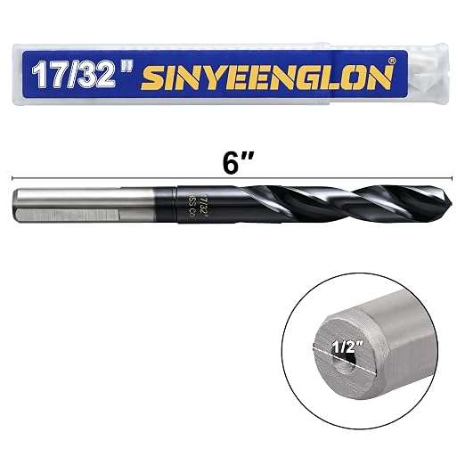 17/32 Drill Bit for Metal and Hardened Steel, M35 Cobalt 1/2 Inch Reduced Shank Industrial Grade Heavy Duty Drill Bit, with Index Storage Case