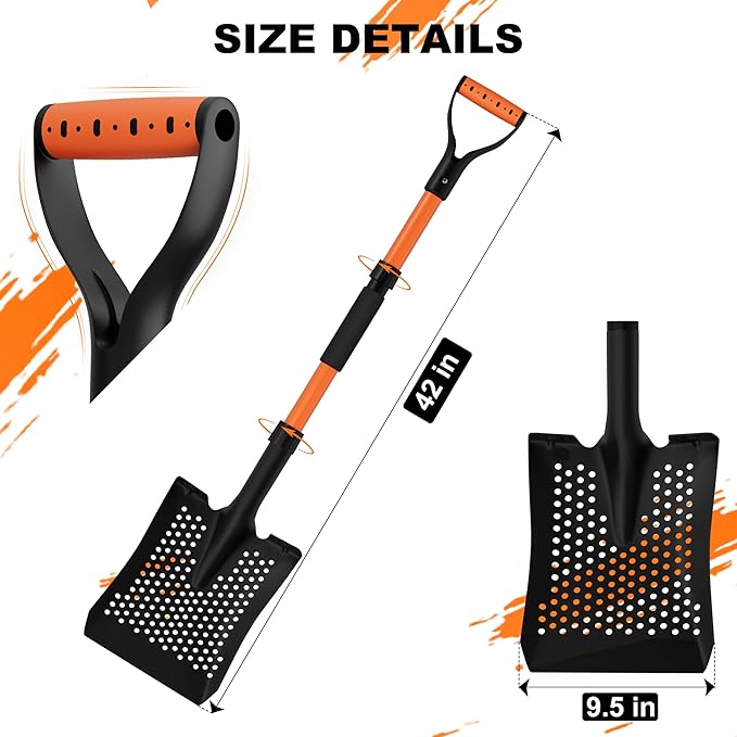 Sand Sifter Shovel for Beach: 42'' Sand Scoop for Metal Detecting with Ergonomic D-Handle - Sifting Shovel Twist-Lock Connection & Extra-Wide Step for Treasure Hunting & Metal Detecting Hobbyists