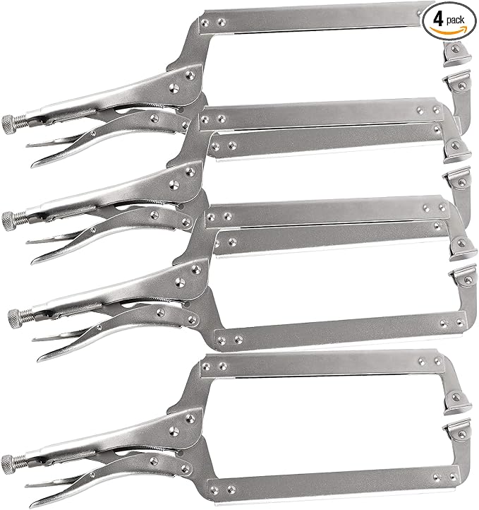 HOZEON 4 PCS 18 Inch C Clamp Welding Pliers with Swivel Pads, Heavy Duty Welding Clamp,Woodworking Clamps Set, Adjustable Nickel Plated C Pliers for Wood Working, Welding, Electrician Maintenance
