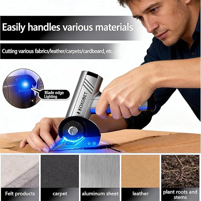 2026 Upgrade 4.2V Cordless Cutting Tool, Cardboard Cutter with LED Display, Brushless Motor, Tungsten Steel 3 Blades, Electric Chop Saw for Fabric, Cardboard, Leather, Carpet-Orange