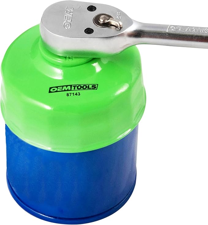 OEMTOOLS 87143 74/76MM and 15 Flute Oil Filter Wrench, Green Oil Filter Wrench, Fits 3/8" Ratchet, Non-Slip Grip, Rust-Resistant