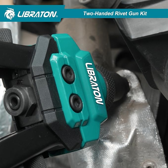 LIBRATON Pop Rivet Gun Kit, Two-Handed Rivet Gun, Heavy Duty Rivet Gun Kit, Pop Rivet Tool with 250 Aluminum Rivets in Box, 5 Tool-Free Interchangeable Nozzles, 5 HSS Drill Bits, for Automotive, Metal