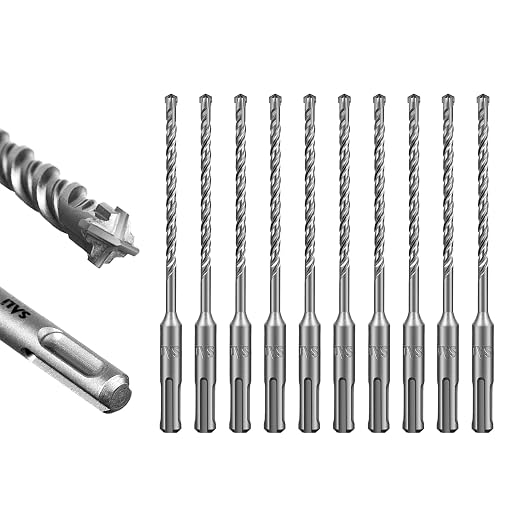 SALI SDS Plus Rotary Hammer Drill Bit 10 Pcs 7/32"*6" Concrete Drill Bit Kit Cross-Type Double Thread Carbide Material Suitable for Concrete, Brick, Cement Walls, Stone, Hammer Drill Bits for Concrete
