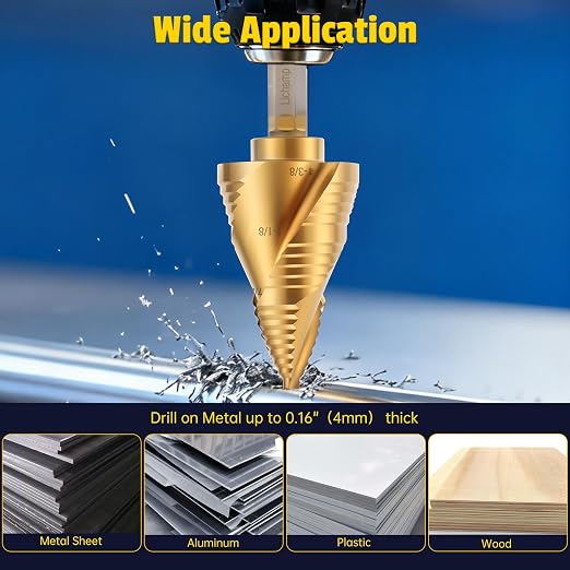 Lichamp Unibit Step Drill Bit for Metal, Genuine HSS M2 Drill Stepper Bit for Hard Metal Heavy Duty, 19 Sizes from 3/16" to 1-3/8", Spiral Grooved with Hex Drive, C2GD