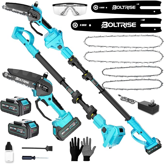 3-in-1 Electric Pole Saws for Tree Trimming, 8 Inch & 6 Inch Mini Chainsaw Cordless with 2x4.0 Ah Battery, Battery Powered Pole Chain Saw, 16 Ft Reach, Telescopic Chainsaw Tree Trimmer Branch Cutter