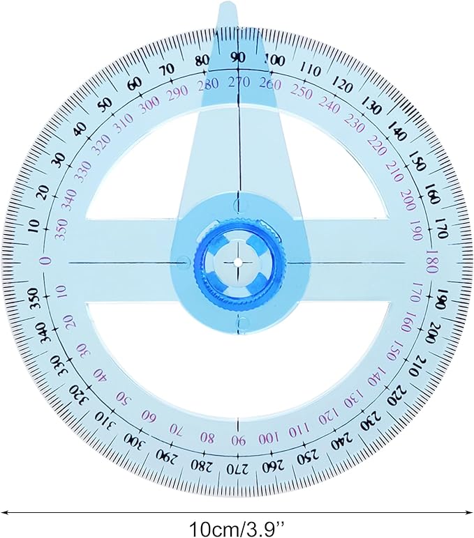 2 PCS 360 Degree Swing Arm Protractor Plastic Circle Protractor Ruler for School Classroom Drafting Angle Measurement