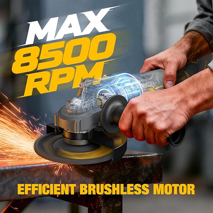 Angle Grinder Cordless for Dewalt 20V Max Battery, Brushless, 4 1/2" Cordless Grinder, Variable Speed, Powerful 20V Angle Grinder Tool for Grinding Polishing Cutting (Battery Not Included)