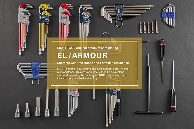 EIGHT TOOL TELC-S9NP, MULTICOLOR, TAPER HEAD HEX KEY EXTRA LONG SET, INCH, 9PC 1/16-3/8" W/EXTENSION PIPE