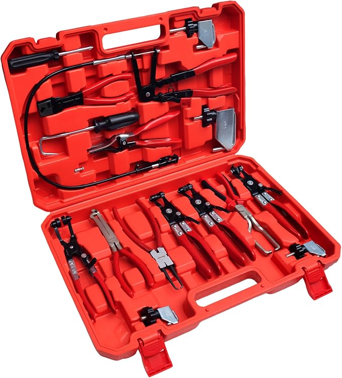 WISEUP 17pcs Hose Clamp Pliers Set, Hose Clamp Removal Tool