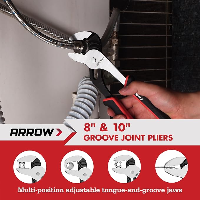 ARROW 6PCS Pliers Set, Carbon Steel Pliers Kit with Storage Pouch | 8" Long Nose, Diagonal Cutting, Linesman, Slip Joint, 8" & 10" Groove Joint, Non-Slip Handle, DIY, Home Repair & Maintenance