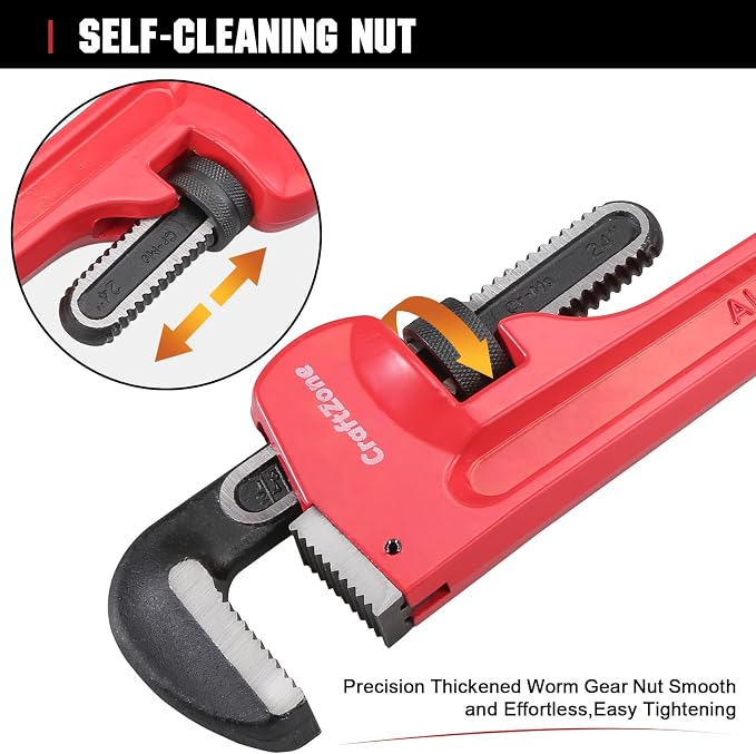 4Piece Aluminum Pipe Wrench Set (10Inch, 14Inch, 18Inch, 24Inch), Heavy-Duty Adjustable Straight Plumbing Wrenches, Drop-Forged Jaws, Lightweight Design, Versatile for Plumbing & Home Repair