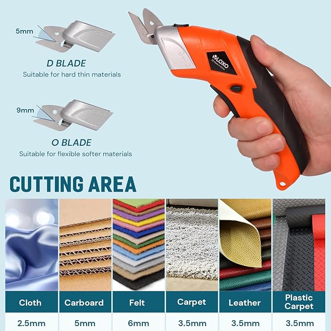 VLOXO Cordless Electric Scissors, Cardboard Cutter Super Scissors Box Cutter with Blades Rechargeable Powerful Fabric Tool for Crafts Leather Carpet Plastic Felt Include Case Orange CS4001