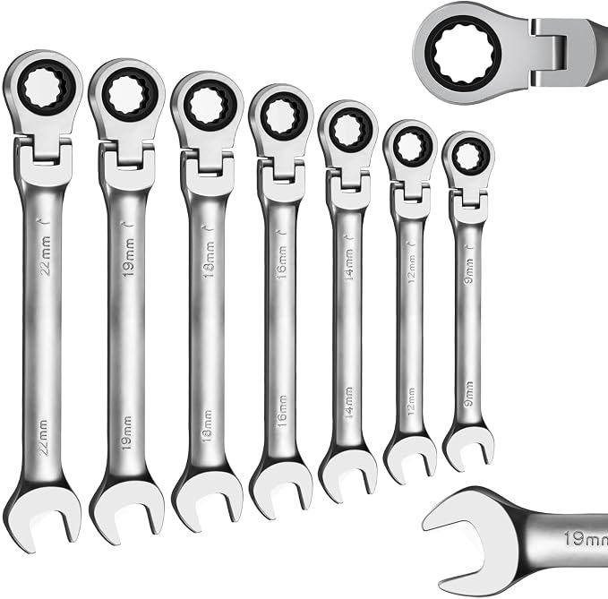 WISEUP Flex-Head Ratchet Wrench, 22mm Wrench | Industrial Anti-slip Labor-saving Combination Wrench, Mechanic Automotive Hand Tools